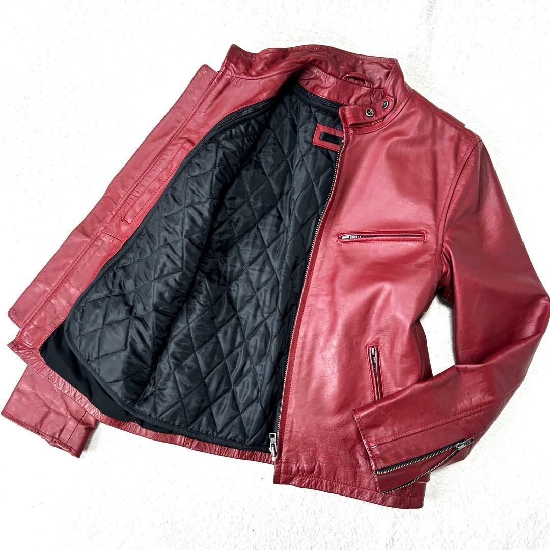 Liugoo Leathers シングルライダース 牛革 脱着ライナー 赤 M