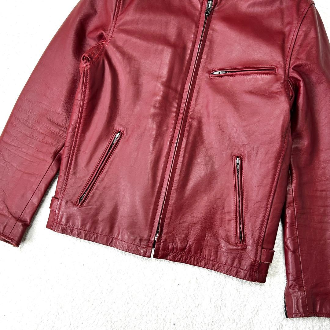 Liugoo Leathers シングルライダース 牛革 脱着ライナー 赤 M