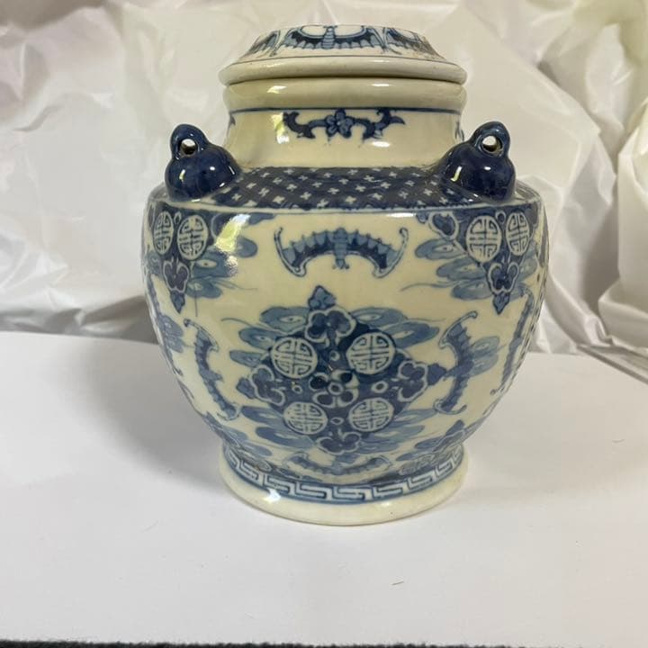 染付　中国　水差し　急須　ポット　龍　蝙蝠　福　アンティーク　China  藍