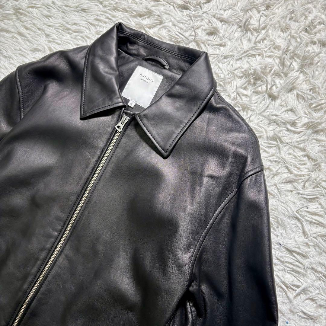 【美品】BEAMS 羊革　シングルライダースジャケット　黒　シープレザー　XL