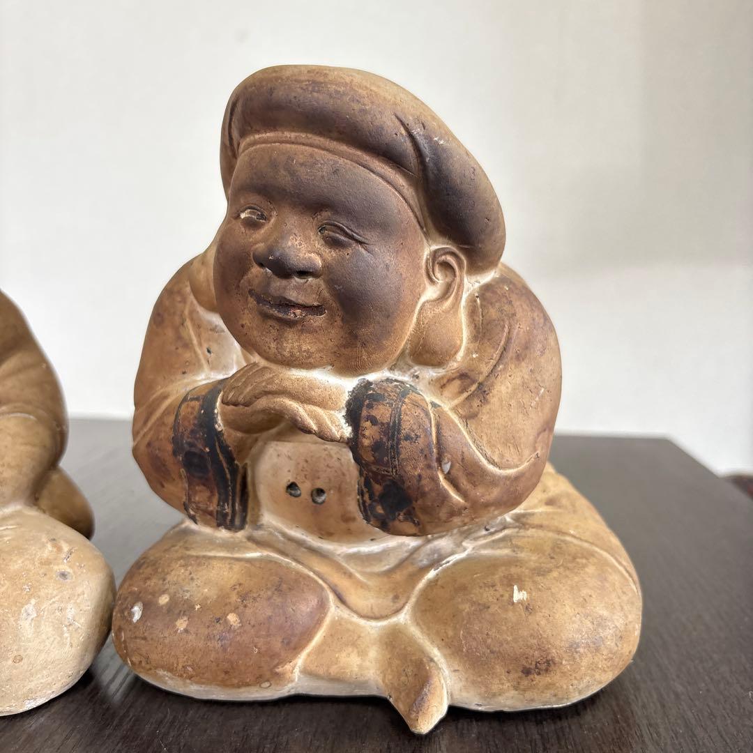 恵比寿 大黒天 像 置物 民芸品 陶器製 昭和レトロ 2体セット