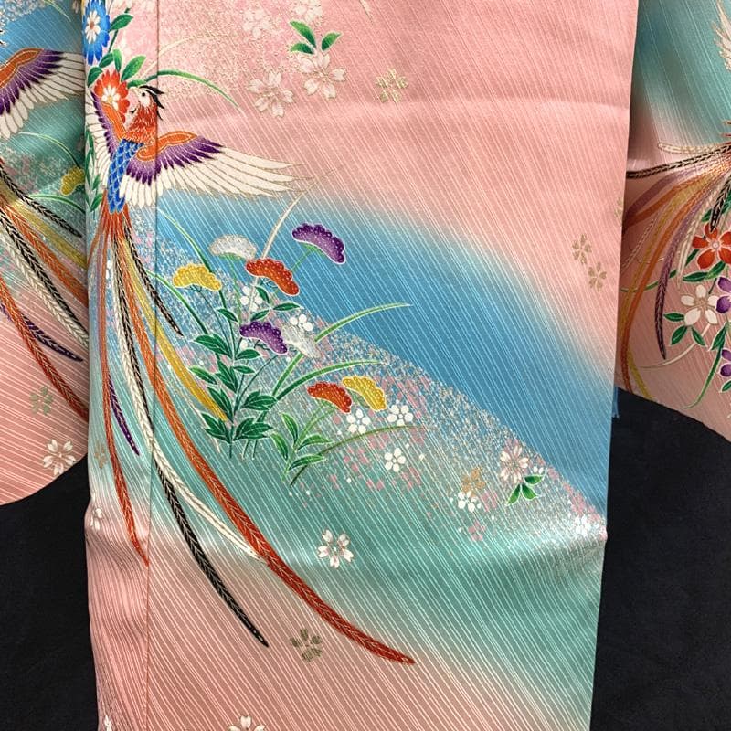 510ag69着物のみ□七五三 七歳 女児 着物 金彩 鳳凰 花□美品