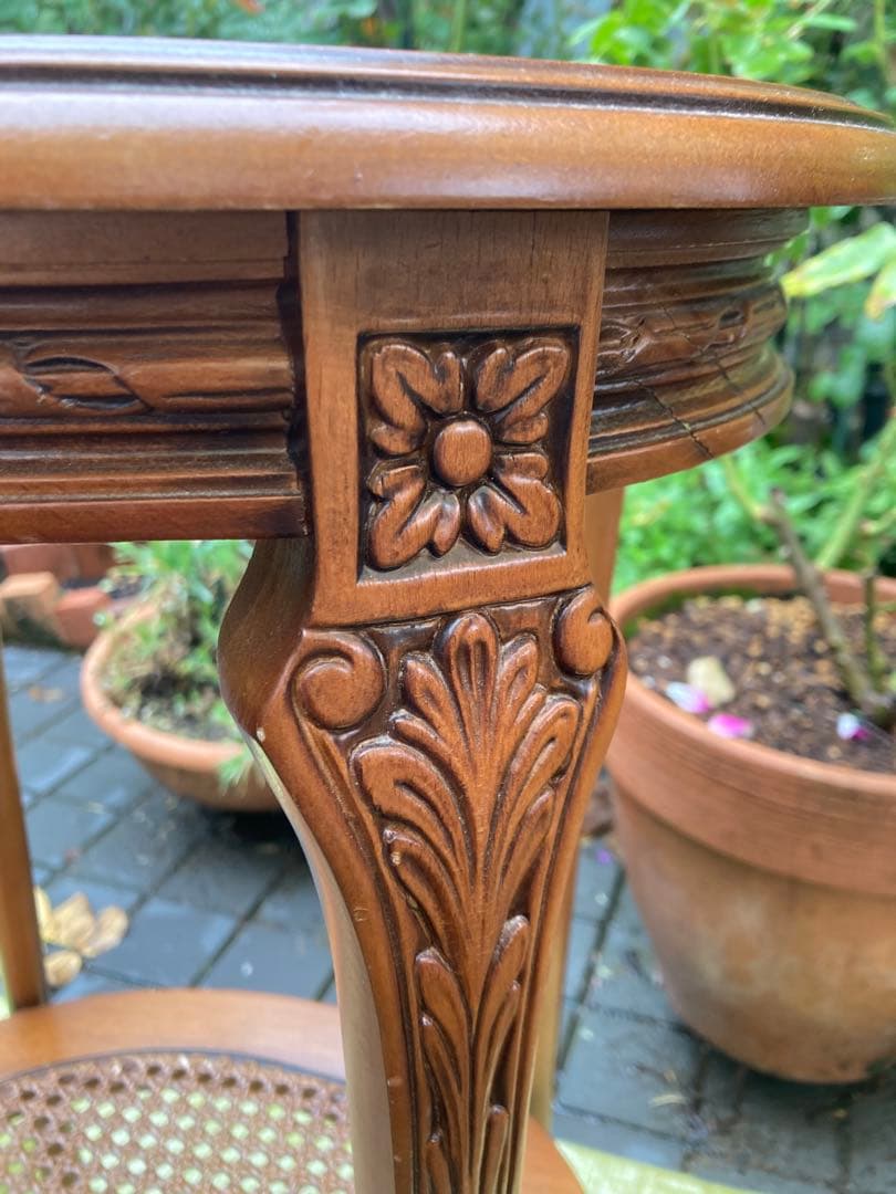 アンティーク家具　イタリア製　花柄象嵌　サイドテーブル　花台　猫脚