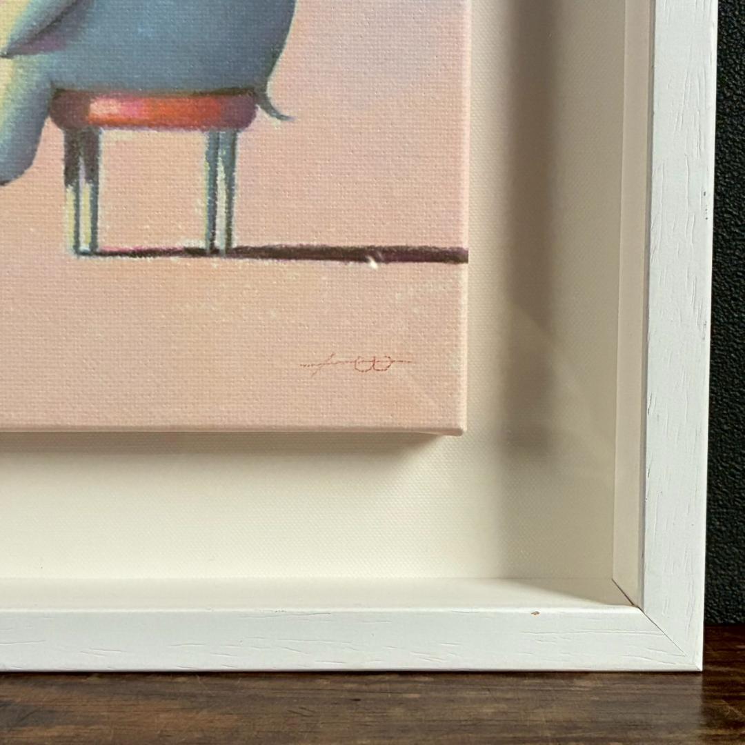 美品 渡辺宏「午後の待合室」ジクレー 直筆サイン入 保証書有 立体額装 ぞう