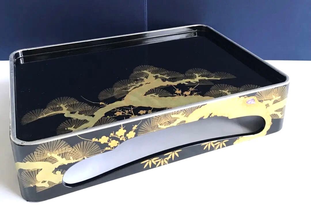 お屠蘇器 銀渕付 黒四つ揃　本松クリ足　松竹梅 金蒔絵 螺鈿 木製漆塗　豪華