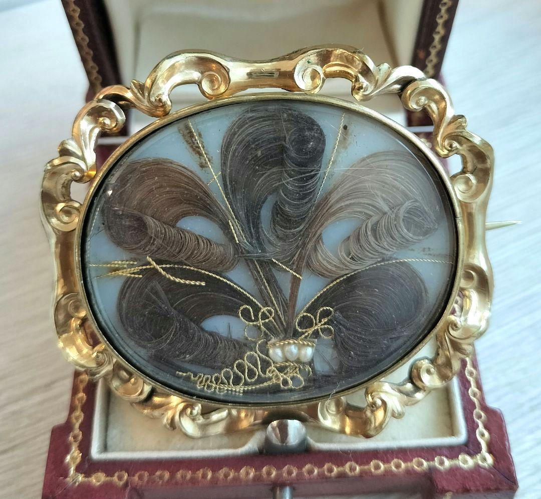 アンティーク モーニングジュエリー ブローチ 遺髪 訳あり