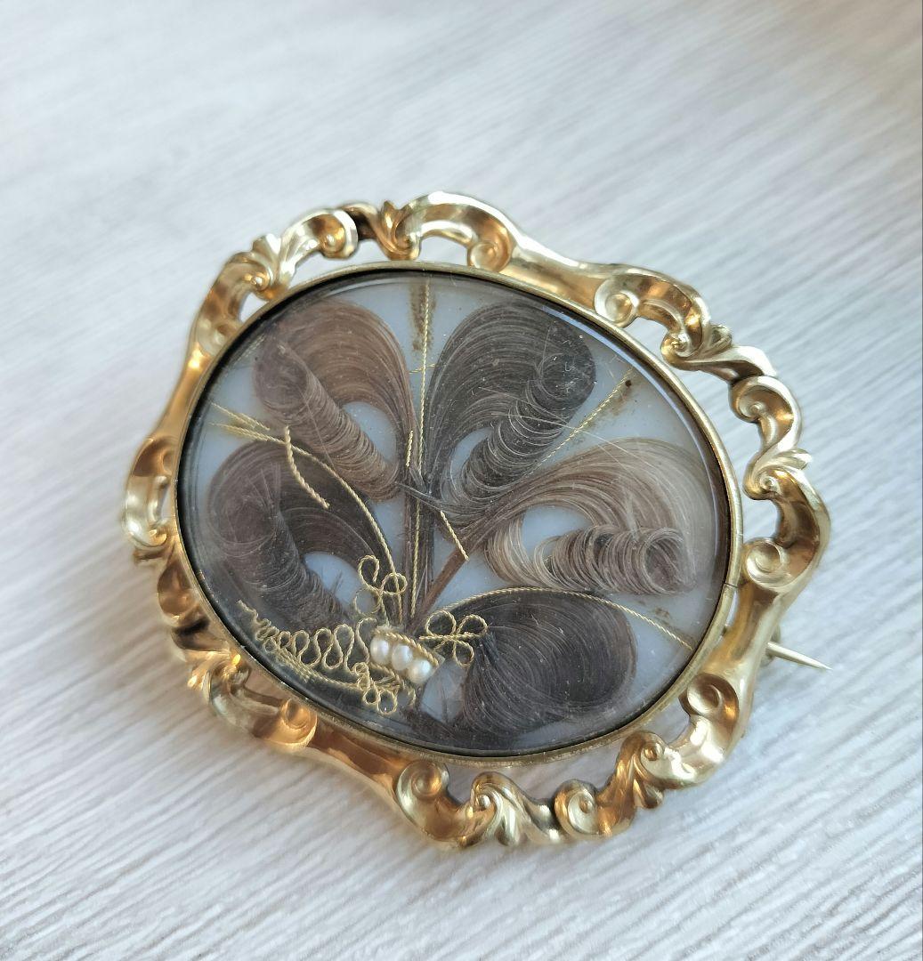 アンティーク モーニングジュエリー ブローチ 遺髪 訳あり