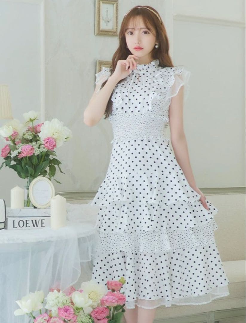 y【ERUKEI エルケイ】ドット ティアードフリル キャバドレス