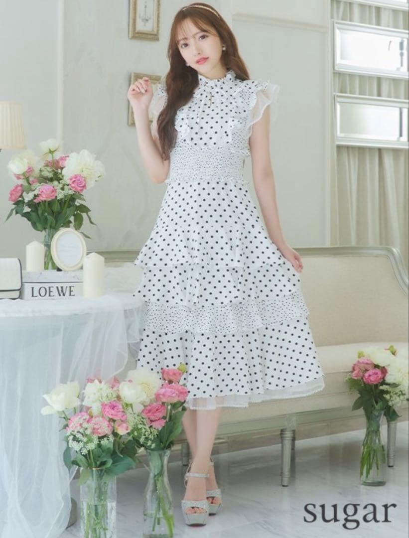 y【ERUKEI エルケイ】ドット ティアードフリル キャバドレス