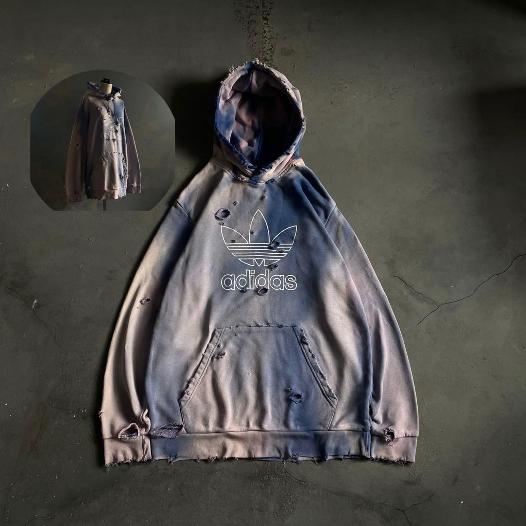 y2k“broken”超フェード“ターコイズ”2XO“boro hoodie