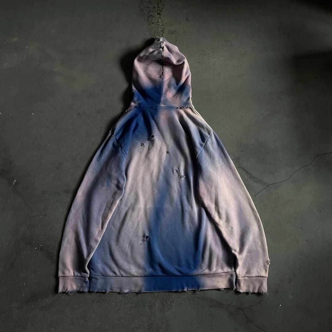 y2k“broken”超フェード“ターコイズ”2XO“boro hoodie