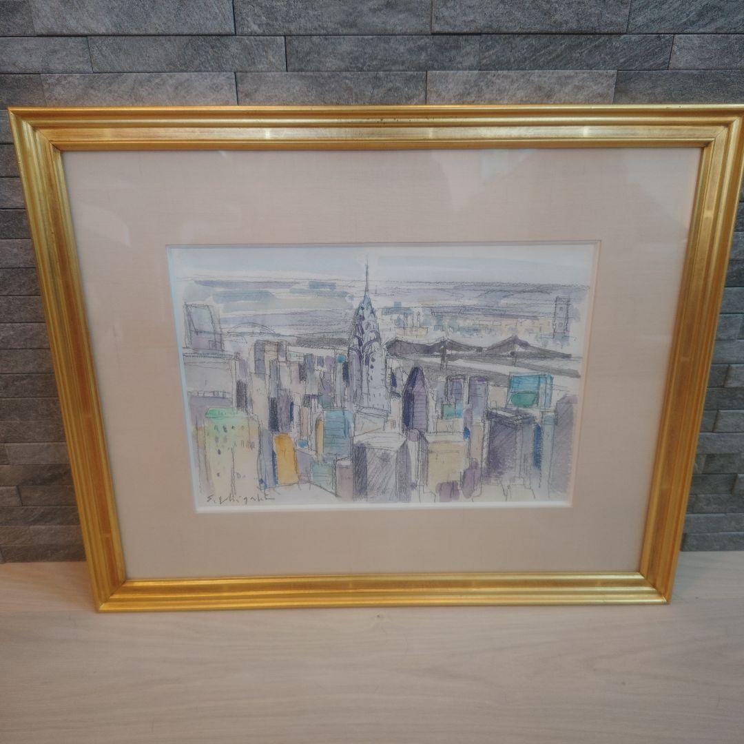 石垣定哉 水彩画 「クライスラービル」 額装
