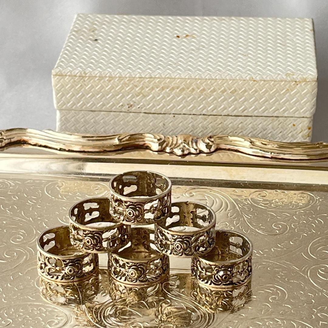 【ALBO】 薔薇のナプキンリング 6個【純銀】ヒルデスハイムローズ ケース