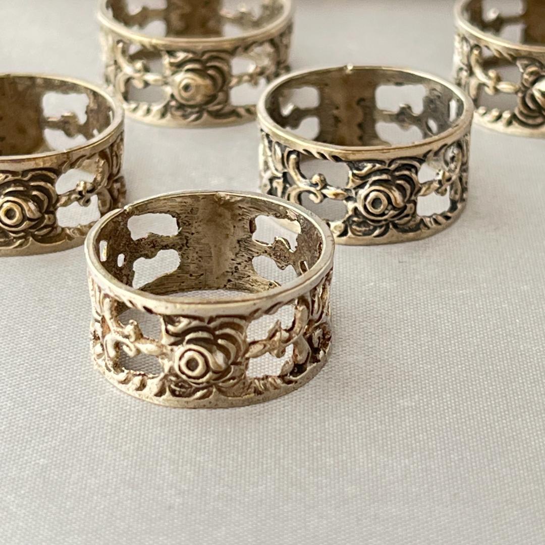 【ALBO】 薔薇のナプキンリング 6個【純銀】ヒルデスハイムローズ ケース