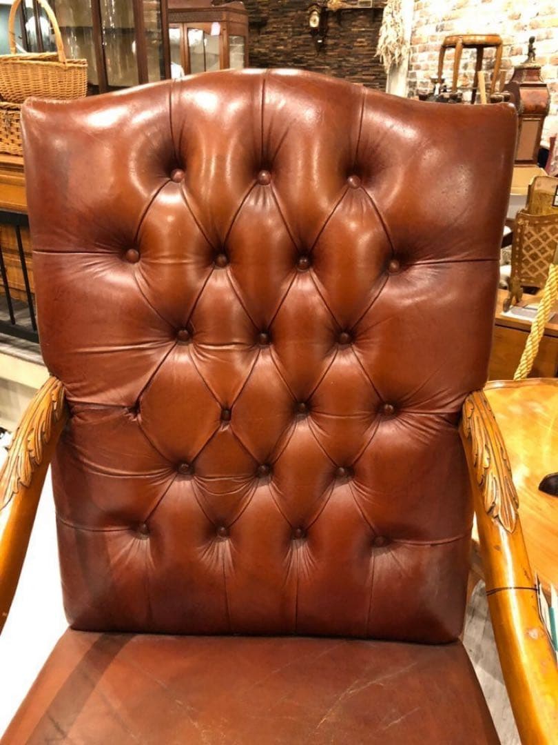 本革 クラシックアームチェア ブラウン　イギリス　アンティークチェア