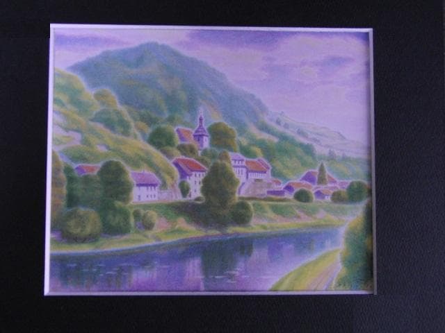 五十嵐二朗、【モルダウ上流の村】、希少な額装用画集より