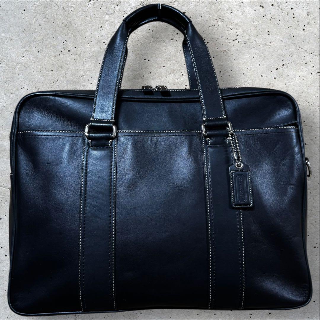 COACH コーチ 2way ブラック レザー ビジネスバッグ 肩掛け斜め掛け