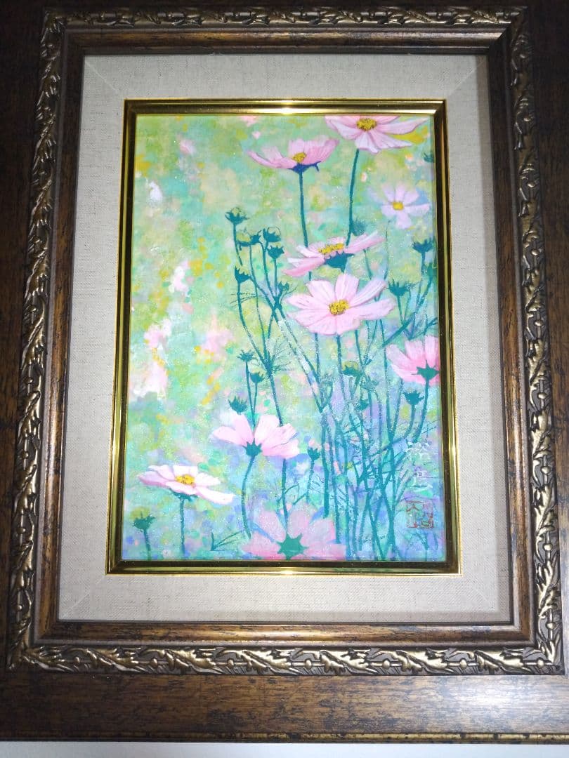 絵画、日本画、SM号、コスモス、春、真作、額縁、片岡珠子、五味悌四郎、山下清。