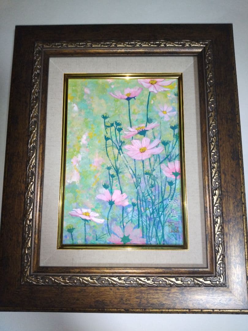 絵画、日本画、SM号、コスモス、春、真作、額縁、片岡珠子、五味悌四郎、山下清。