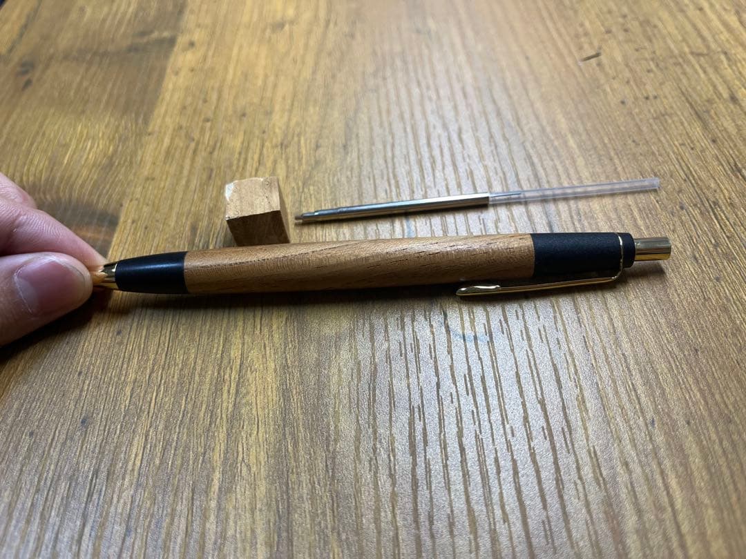 野原工芸　スリムボールペン欅　旧型　シャーペン変更用リフィル・ウッドキューブ付き