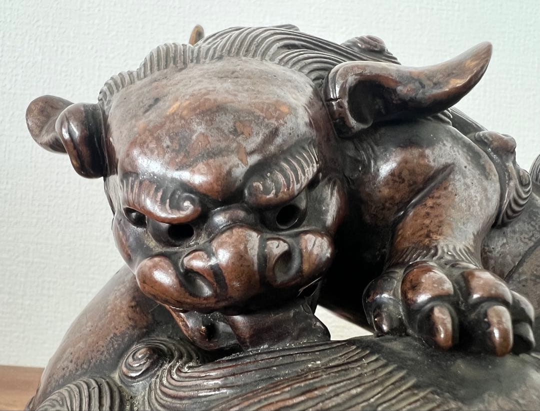 古備前置物 狂獅子像 江戸末期頃 収納木箱有 アンティーク