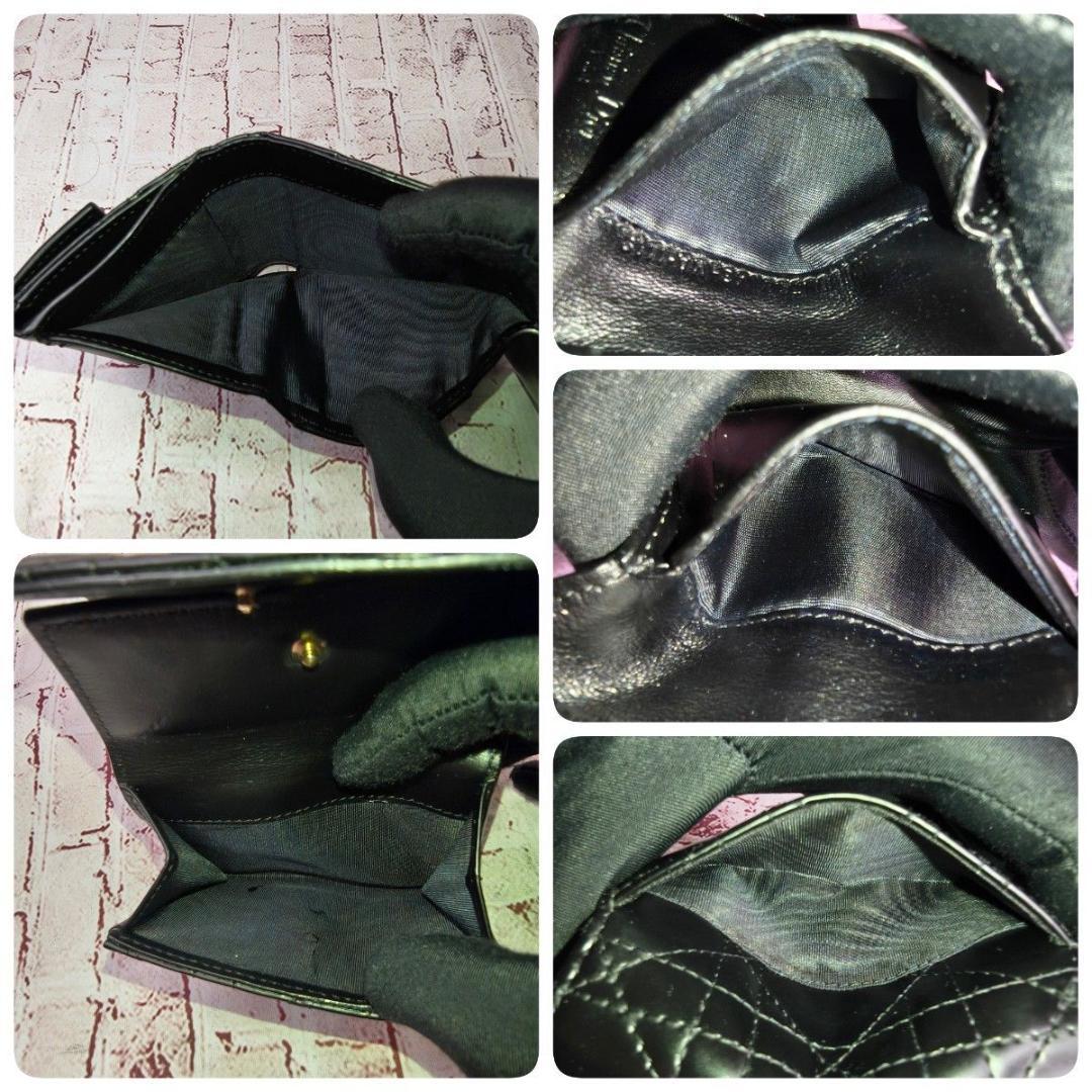 【美品】ディオール 三つ折財布 ロータス カナージュ エナメル ラムスキン／黒E