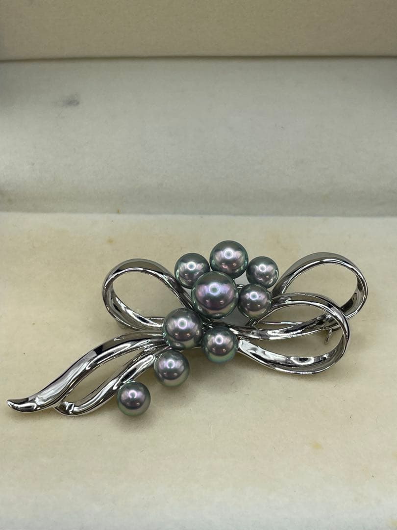TASAKI 田崎真珠　黒真珠silverブローチ　S刻印