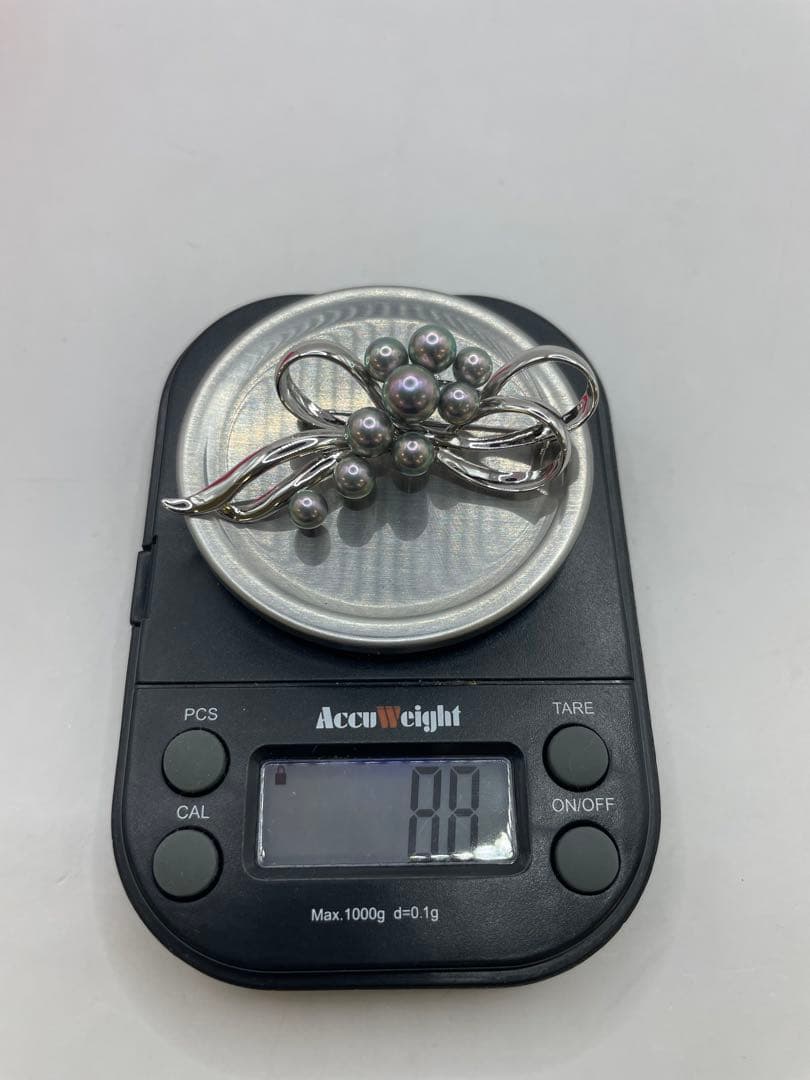 TASAKI 田崎真珠　黒真珠silverブローチ　S刻印