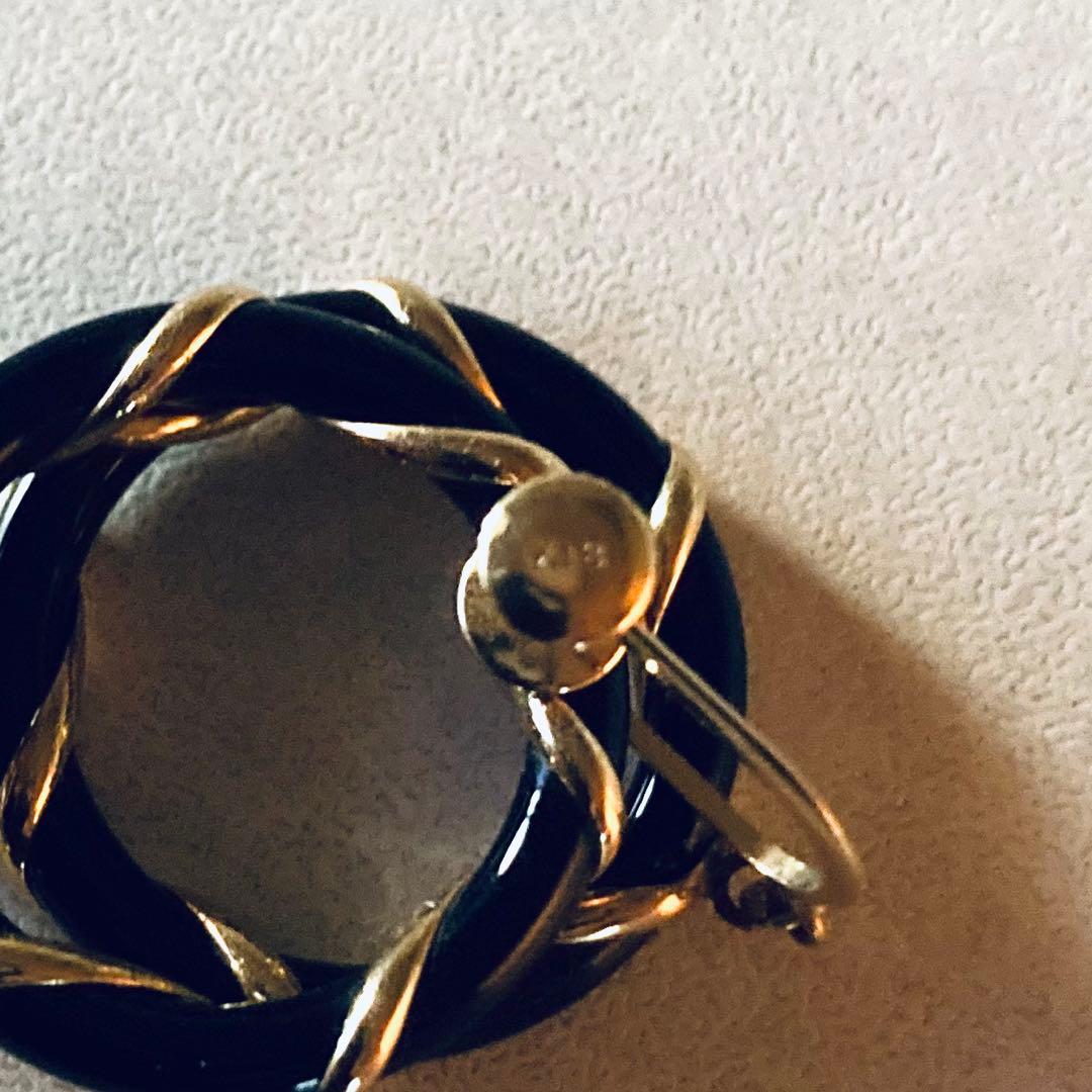 K18 ピアス　オニキス　ネジ式　直径約 2cm 3.0g