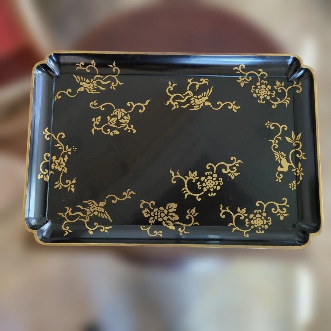 骨董 飾り台 猫脚 蒔絵 硯台 木製漆器 美品 脚付き　お膳　木箱