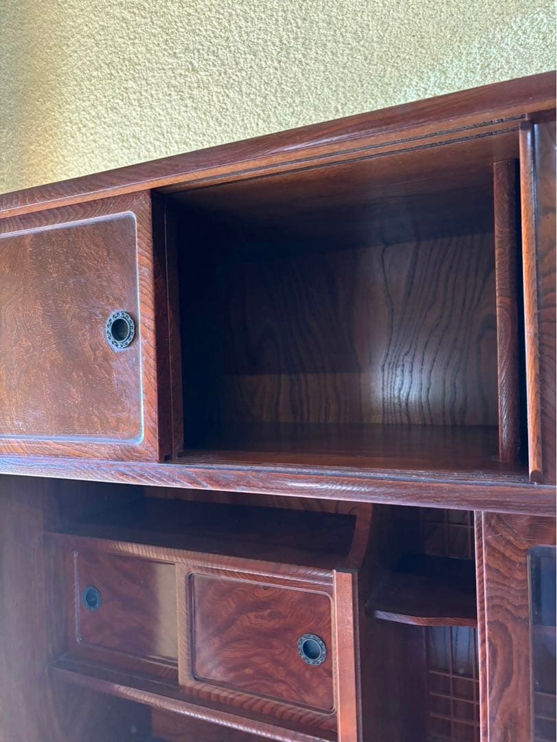 和茶箪笥　和茶タンス　高級　和家具　日本製　アンティーク　昭和レトロ　ガラス戸