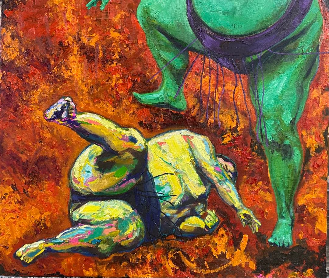油絵　相撲　SUMO ヴィンテージ