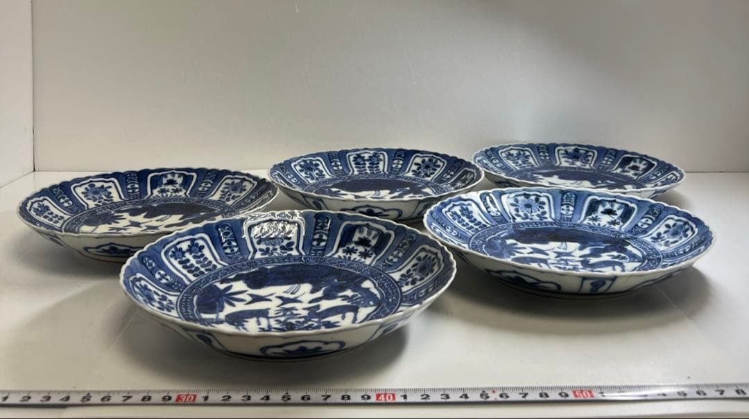 江戸中後期　古伊万里　芙蓉手輪花七寸皿　直径約20.5㎝　東Y8-0122②