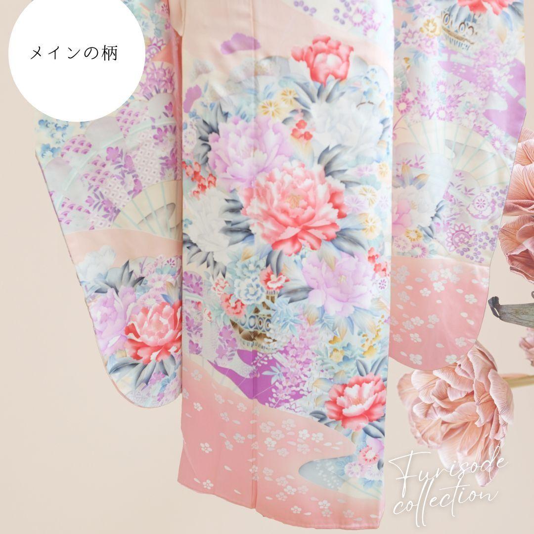 振袖フルセット　ホワイトピンク　豪華牡丹柄　成人式　卒業式