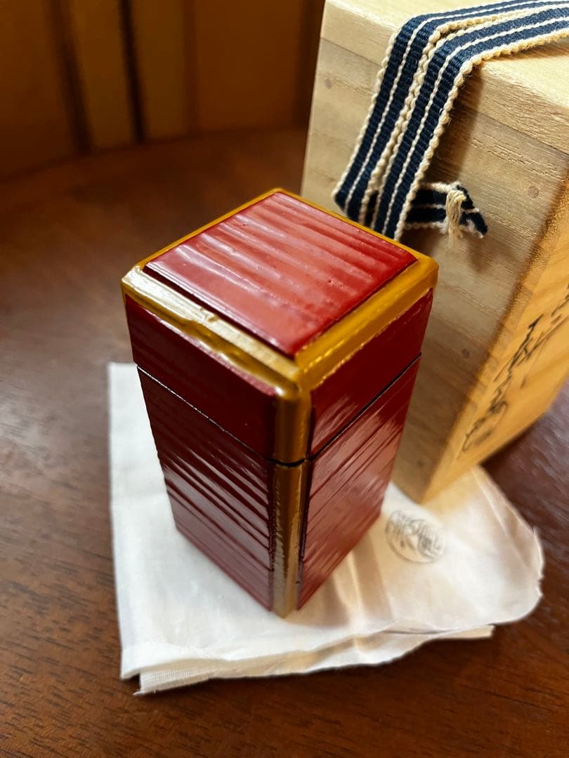 茶道具 刻莨入れ　朱一閑