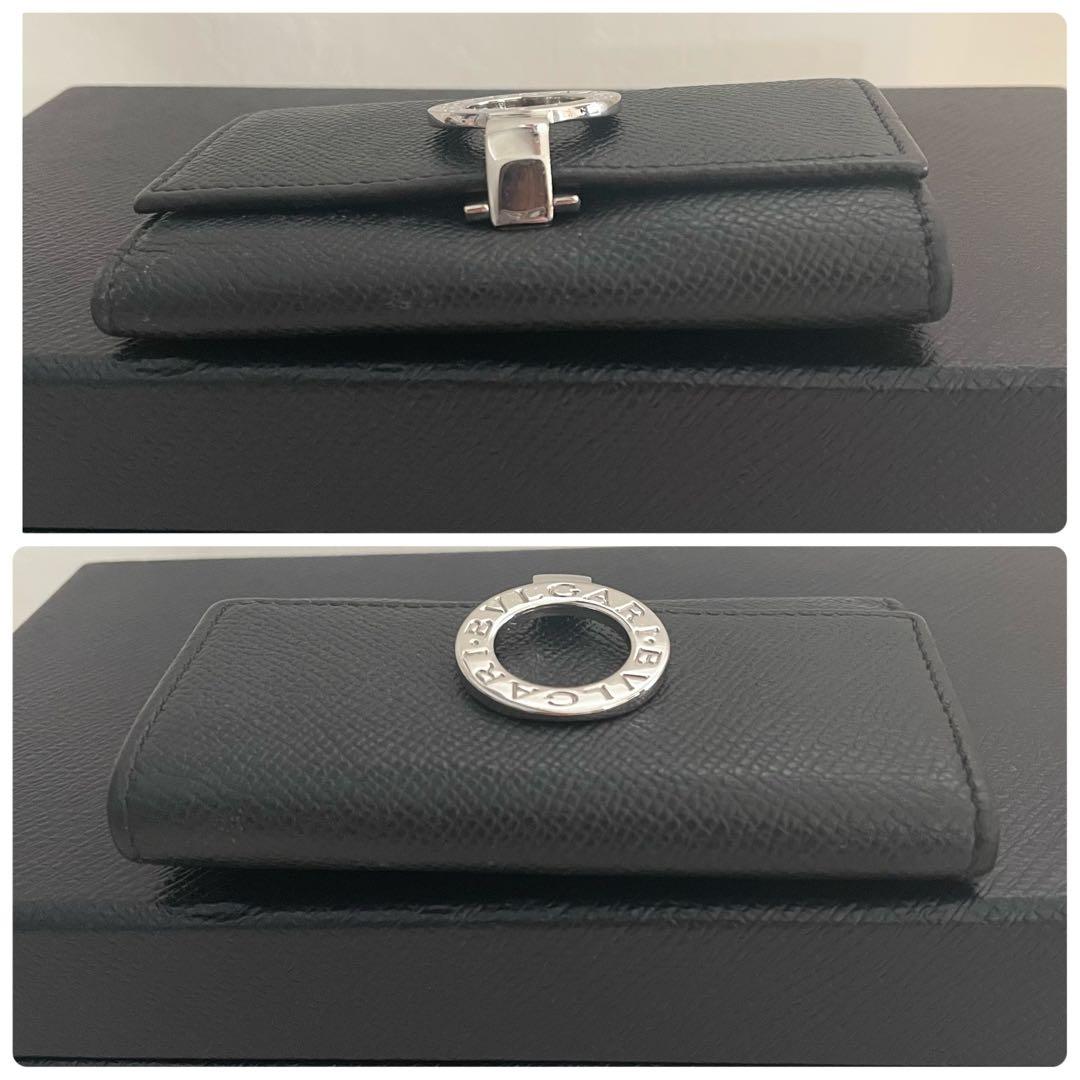 美品　ブルガリ　キーケース　ロゴクリップ　キーホルダー　レザー　黒