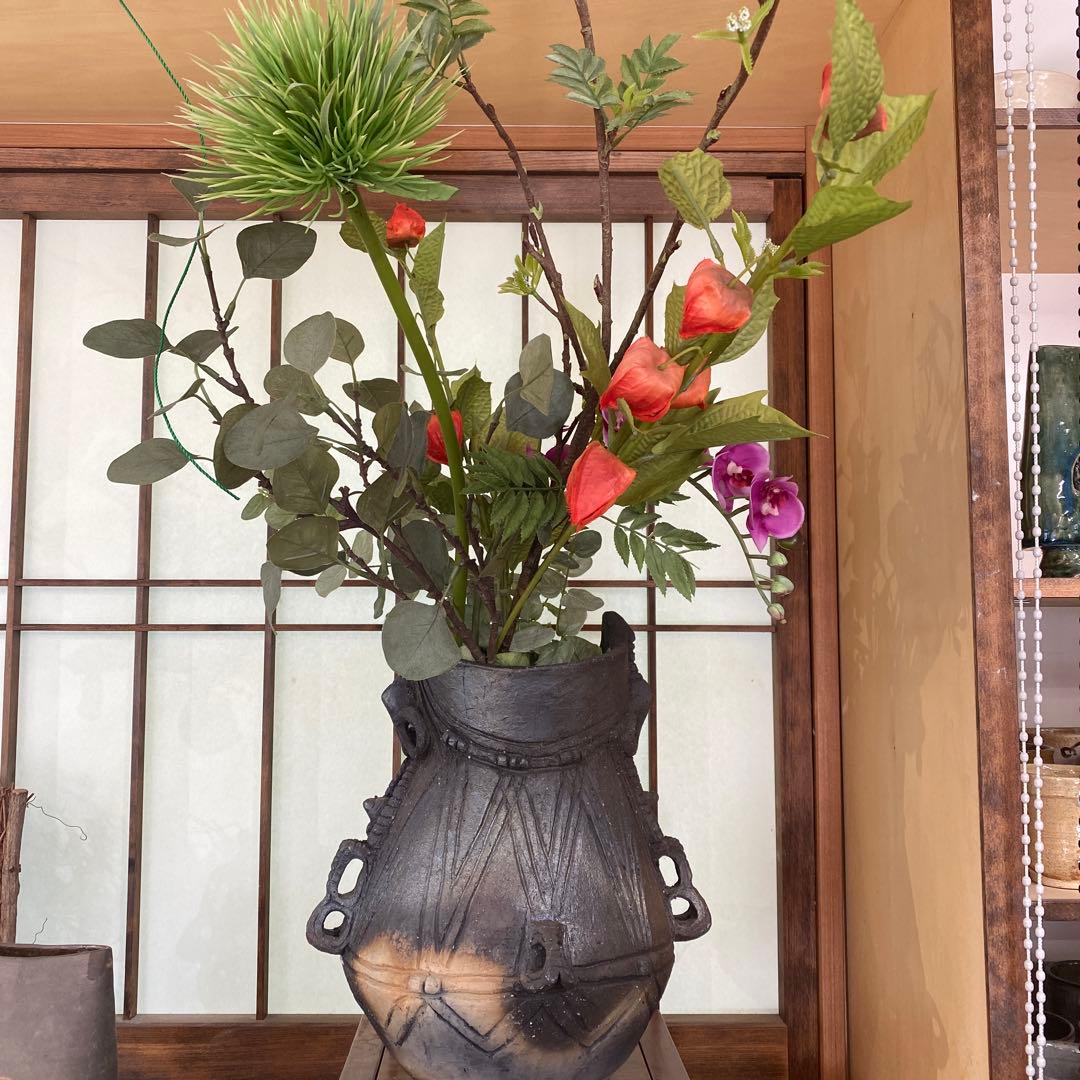 炭化焼成　花瓶　ハンドメイド