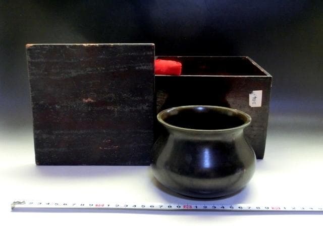 建水■銅製 エフゴ形建水 古箱入 時代箱 お茶道具 煎茶道具 茶こぼし 骨董品■
