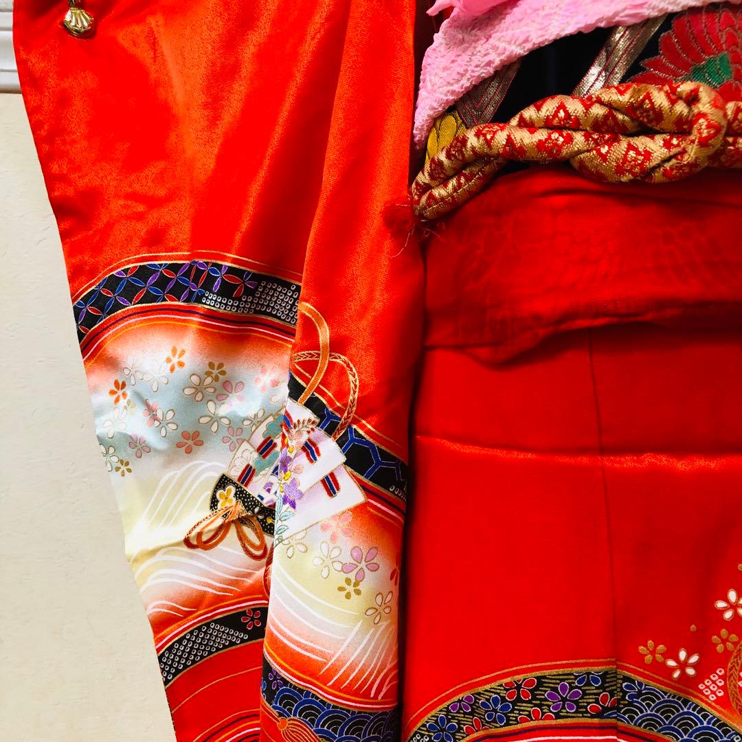 七五三7歳❣️人気赤地暈し金彩際立つ完全フルセッット⭐︎扇熨斗鶴菊金彩煌びやか際立つ