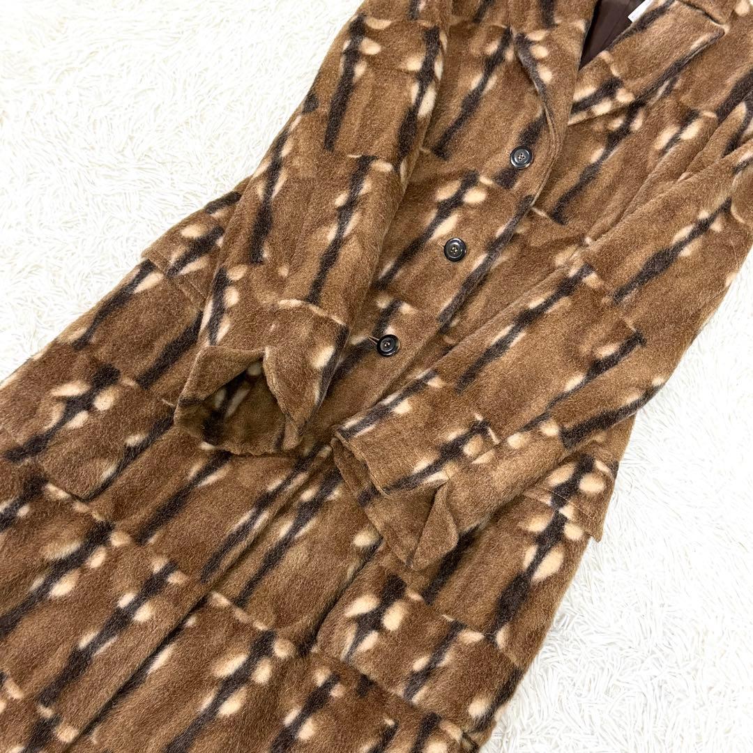 【極美品】フェラガモ チェスターコート アルパカ混 モヘヤ混 マキシ丈 ブラウン