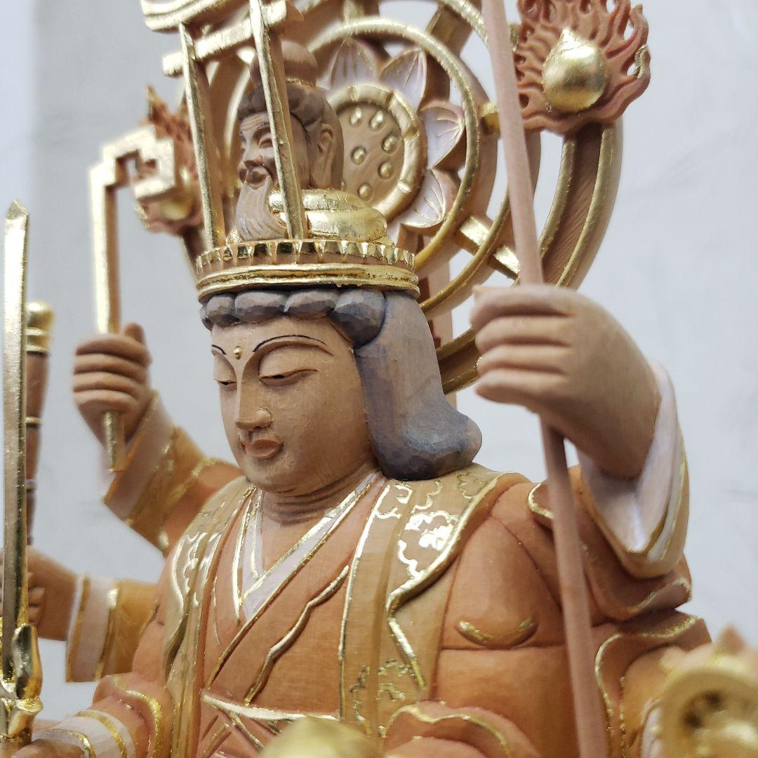 Ｂフライデー蔵出し特価淡彩色切りがね仏像◆ヒバ材 八臂弁才天(弁財天)3寸立◆