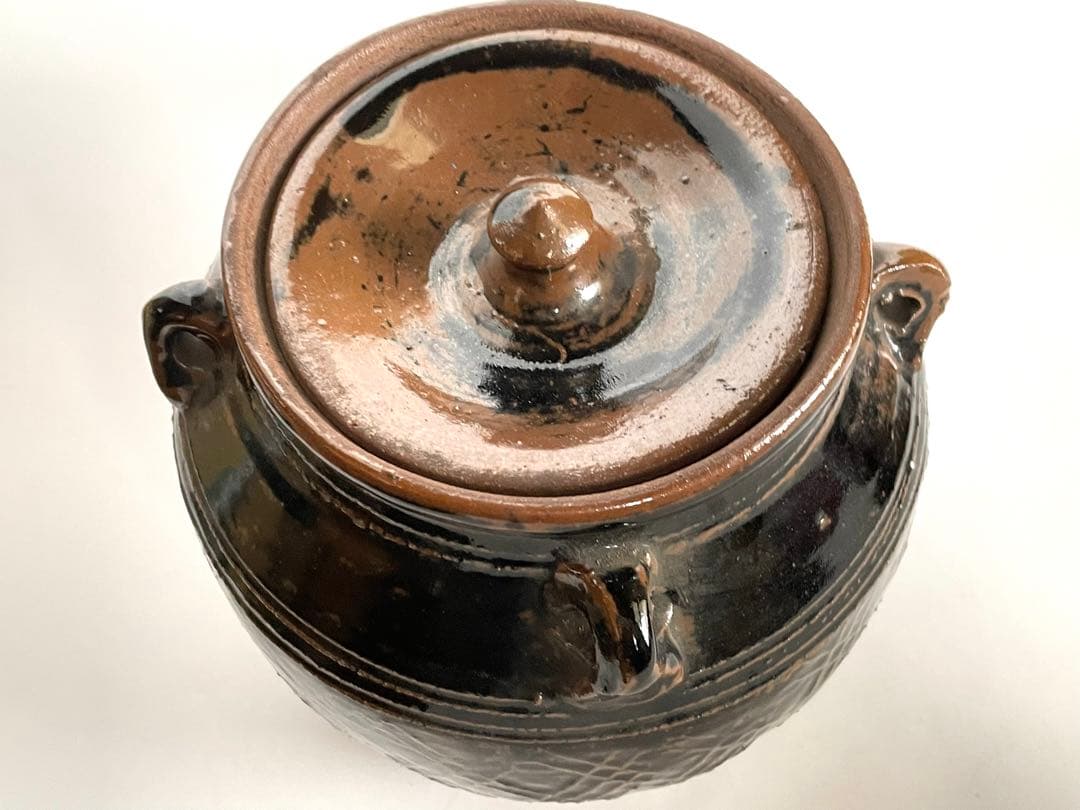 陶芸家　人間国宝　濱田庄司　浜田庄司　？　鉄釉　文打　水指　茶道具　箱なし