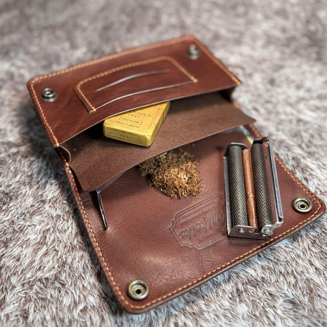 ◎至福の一服を楽しむための二つ折りオイルヌメ革シャグポーチ◎