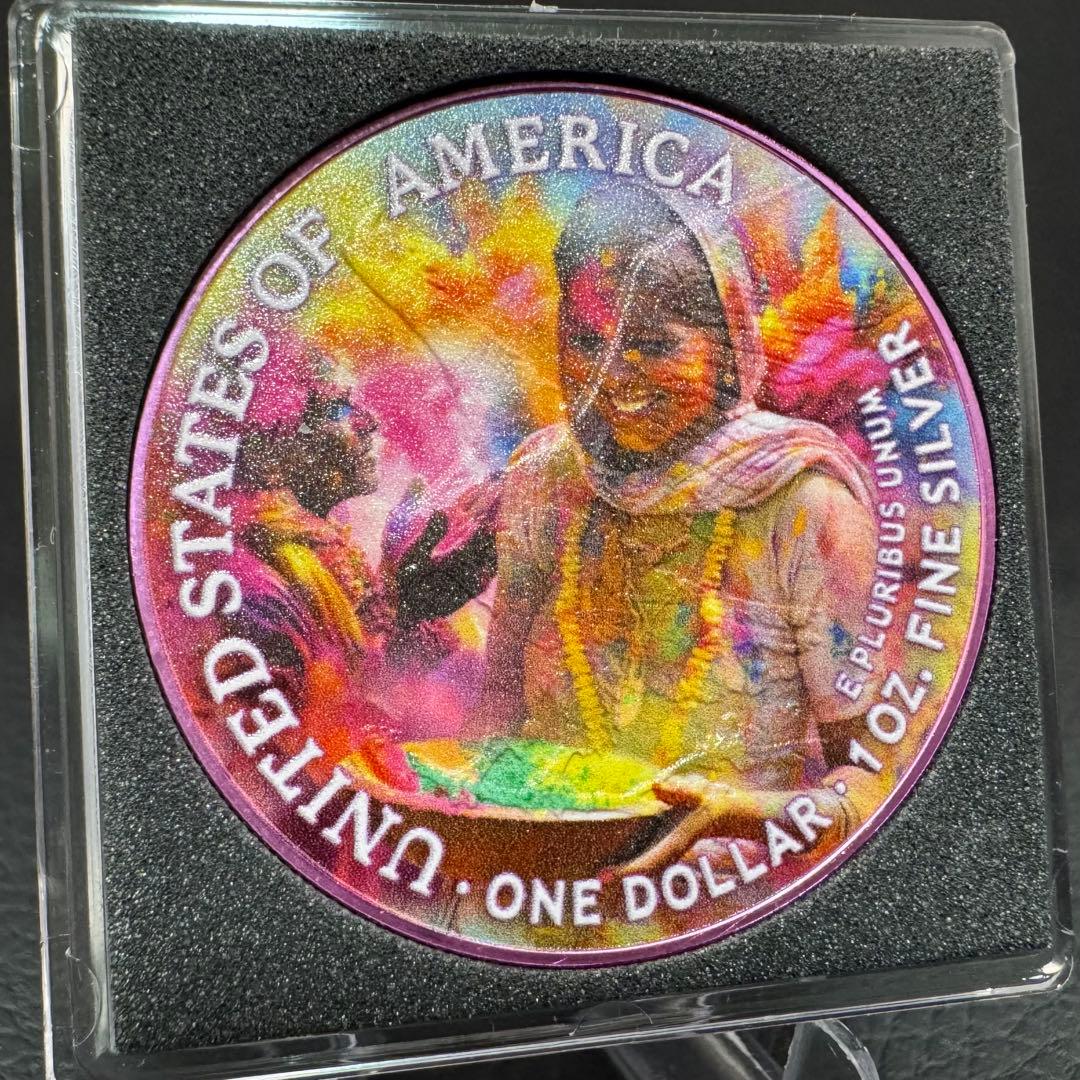 世界500枚 イーグル 銀貨 両面カラー ホーリー祭(豊作&世界平和)