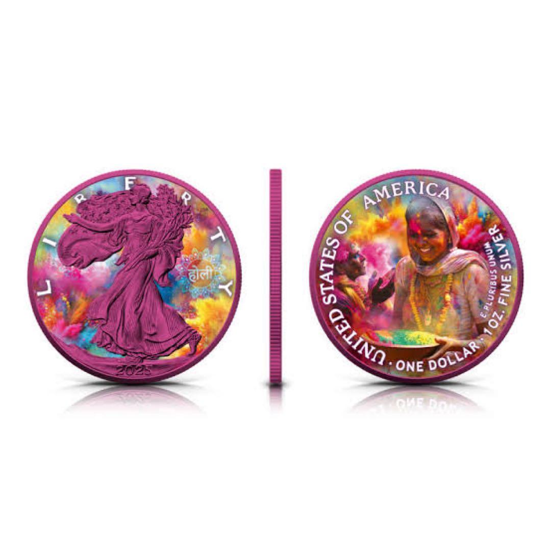 世界500枚 イーグル 銀貨 両面カラー ホーリー祭(豊作&世界平和)