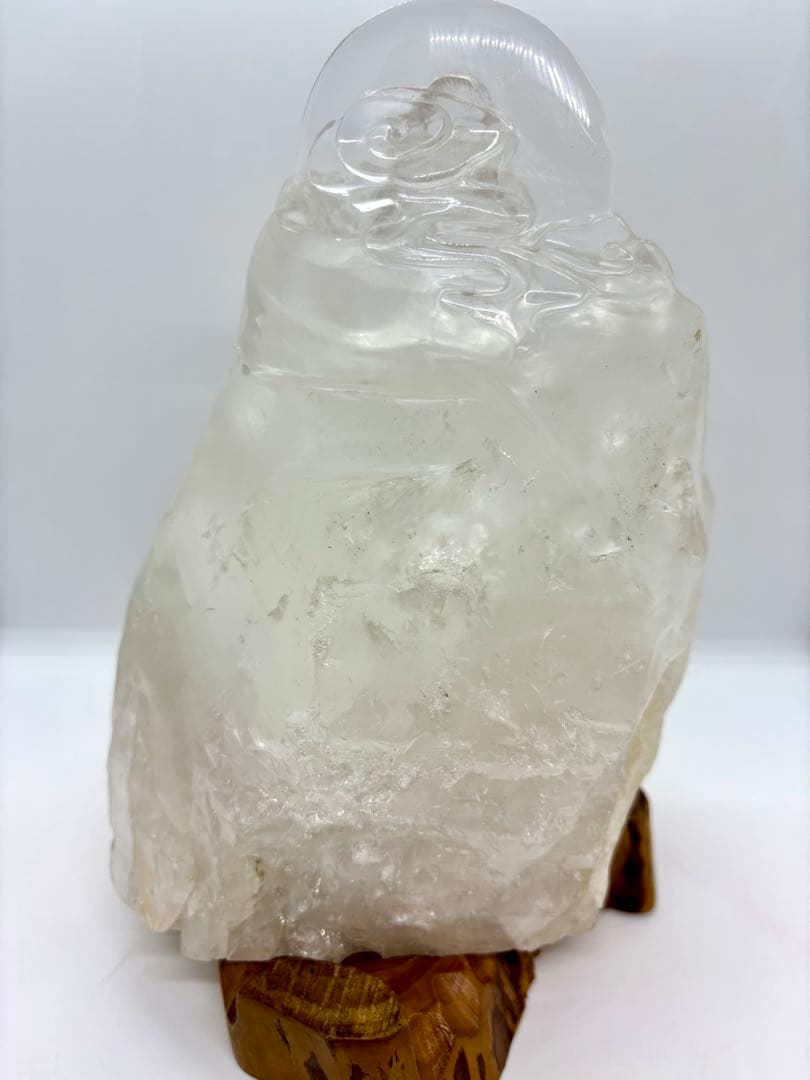 #★天然水晶★観音像 彫刻置物 木製台座付き