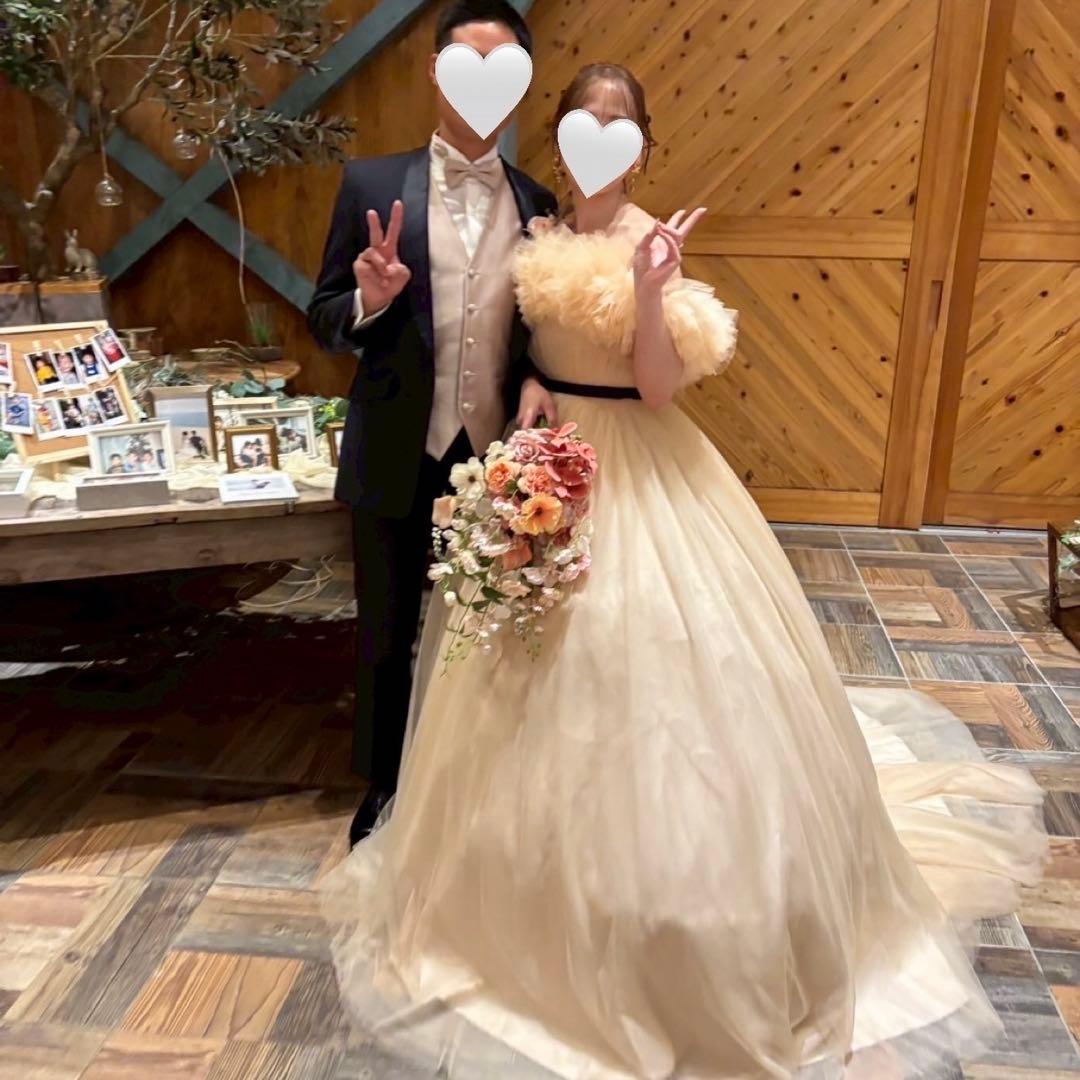 ハツコエンドウ ジル風 カラードレス ベージュ パニエ付き