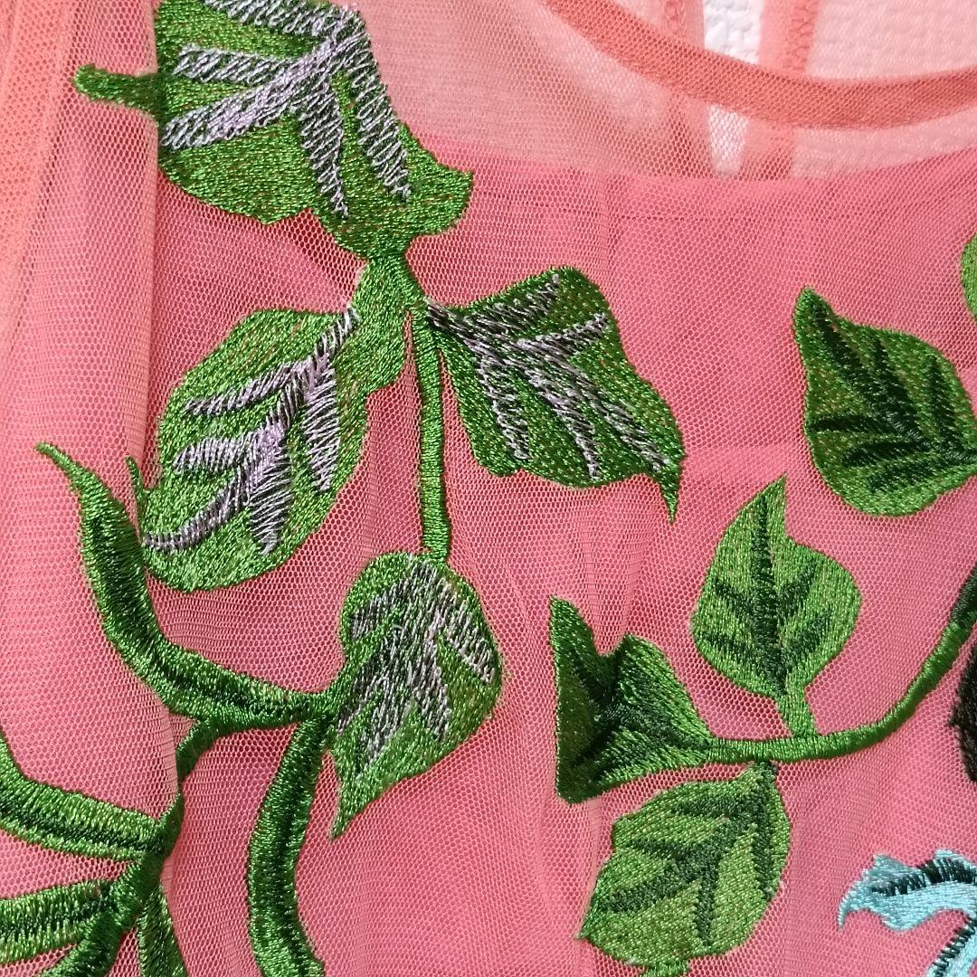 希少未使用★あちゃちゅむ　ナタリーレテ　チュールタンクトップ　刺繍リーフ柄