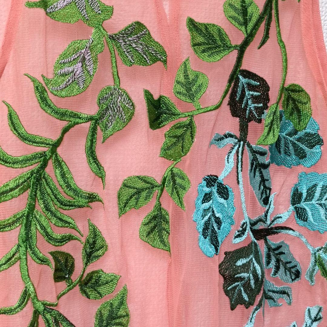 希少未使用★あちゃちゅむ　ナタリーレテ　チュールタンクトップ　刺繍リーフ柄