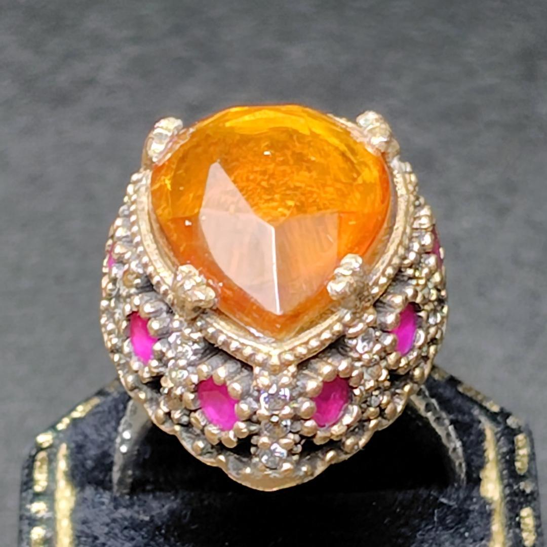 ヴィンテージリング　SILVER　トパーズ　ルビー　メレダイヤ